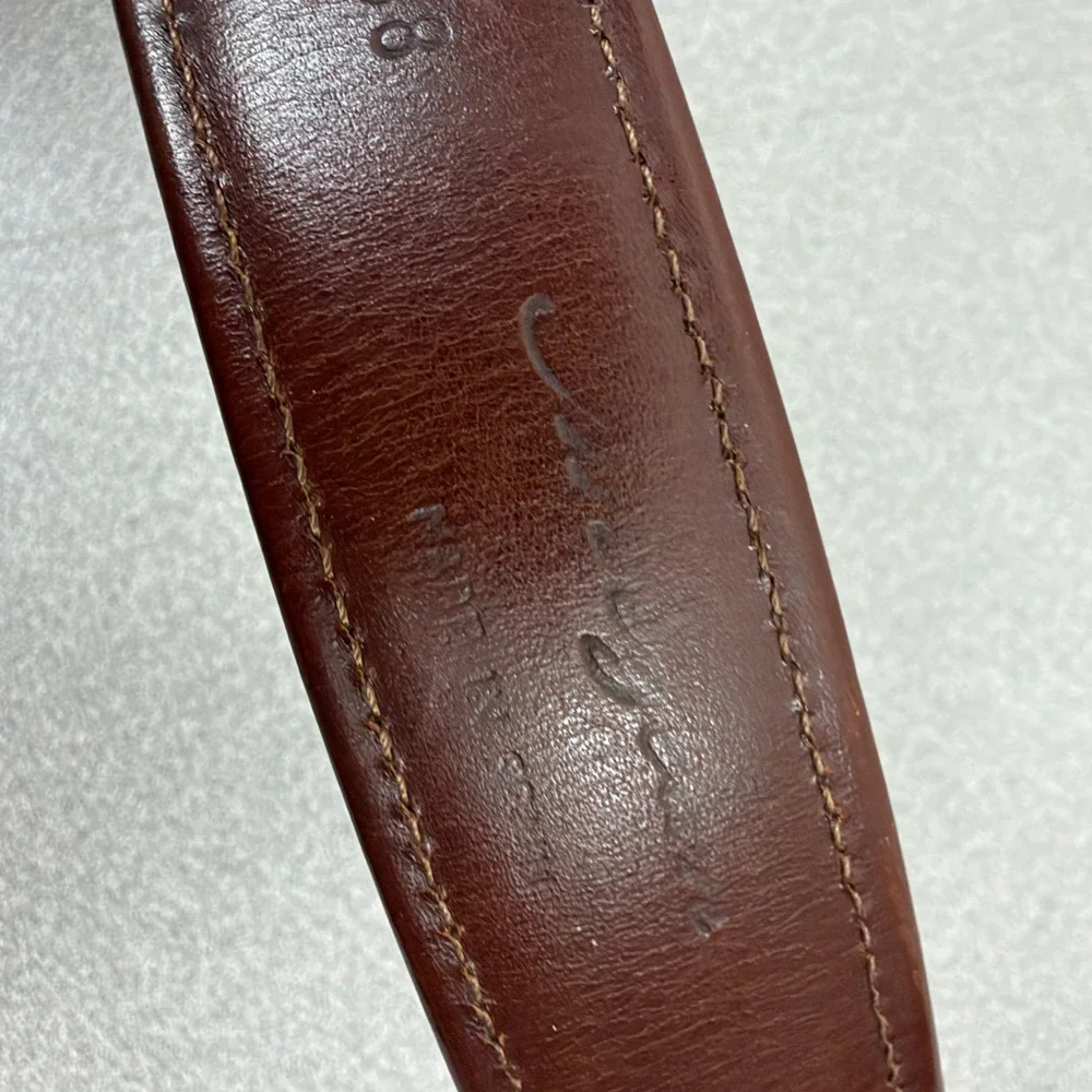Mezlan Belt Mens 38 Brown Ribbed Leather Silver Tone Hardware Dress Classic 3109